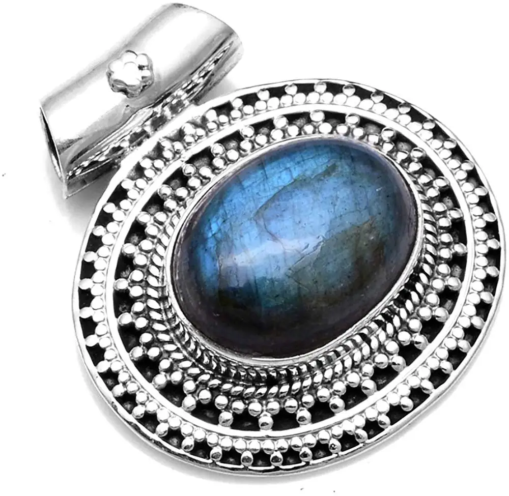

Genuine Labradorite Pendant 925 Sterling Silver,30 mm,2SP0869