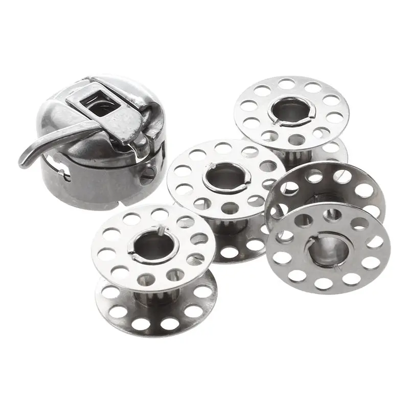 

Domestic sewing machine bobbin case + 4 bobbins will fit,brother janome,singer + more
