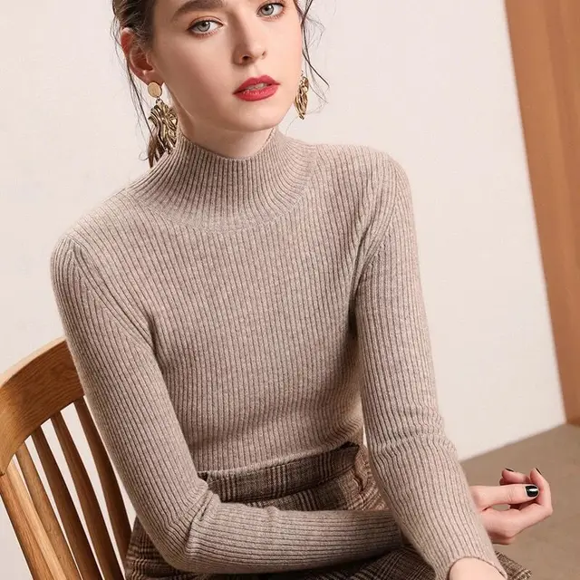 US $5.25 Bonjean Knitted Jumper Autumn Winter Tops Turtleneck Pullovers Casual Sweaters Women Shirt Long Sle