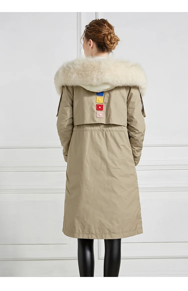 Thick Winter Office Lady Big wool collar two-piece dress White duck down Straight Pattern Collar Detachable Hooded down jacket