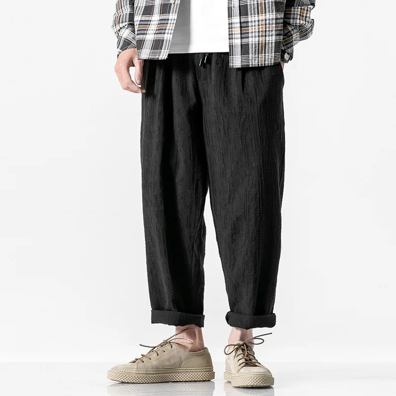 

Luoye luo ye 2020 Spring New Style Japanese-style Origional Capri Pants Men's Loose Cotton Linen Casual Pants Couples Z717