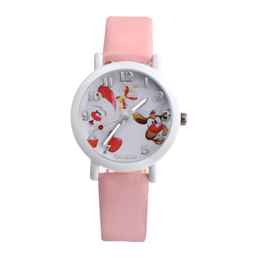 Pink Новые модные детские часы с рисунком Санта Клауса, кожаный ремешок, аналоговые кварцевые часы, рождественский подарок, Relogio Feminino Y30 - Цвет: Pink
