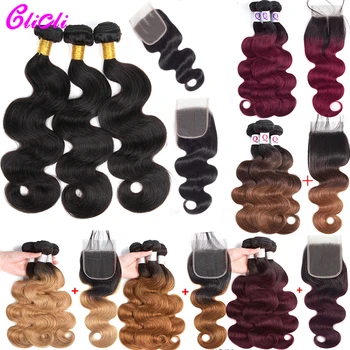 

Ombre Body Wave Bundles With Closure 4x4 Brazilian Bundles 1B/27 1B/99J Remy Hair 3 Bundles With Closure Preplucked 150 Density