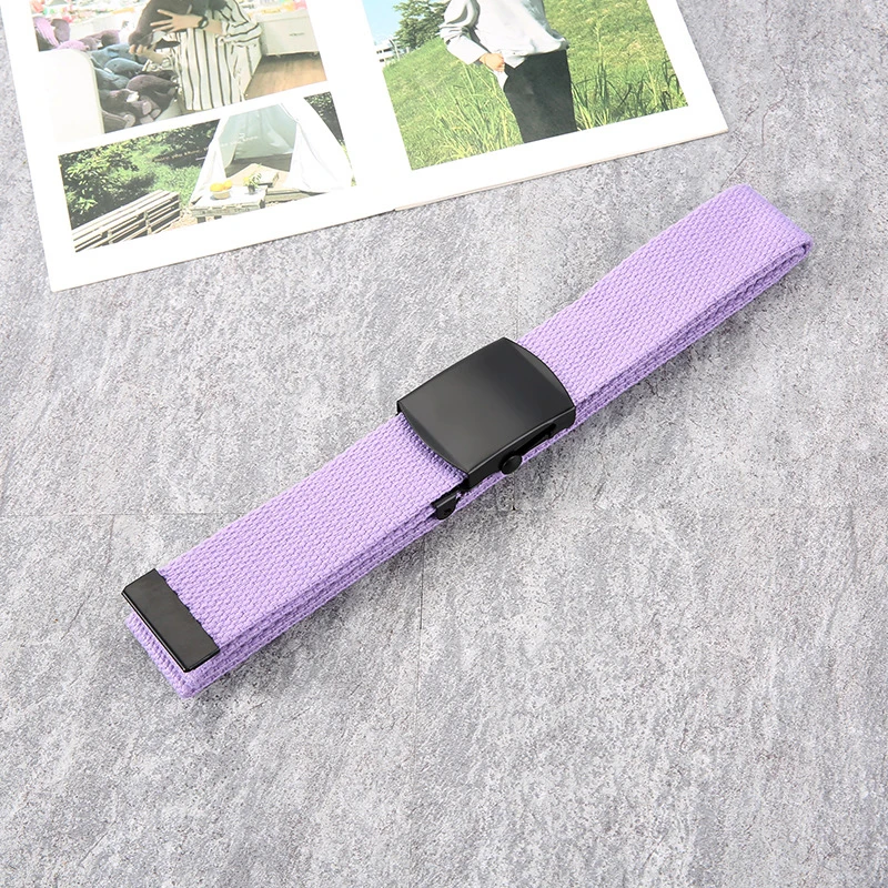 C Light purple Качественный тканевый ремень унисекс ярких цветов с гладкой пряжкой, мужской ремень, Молодежные мужские и женские повседневные ковбойские брюки, детские ремни - Цвет: C Light purple