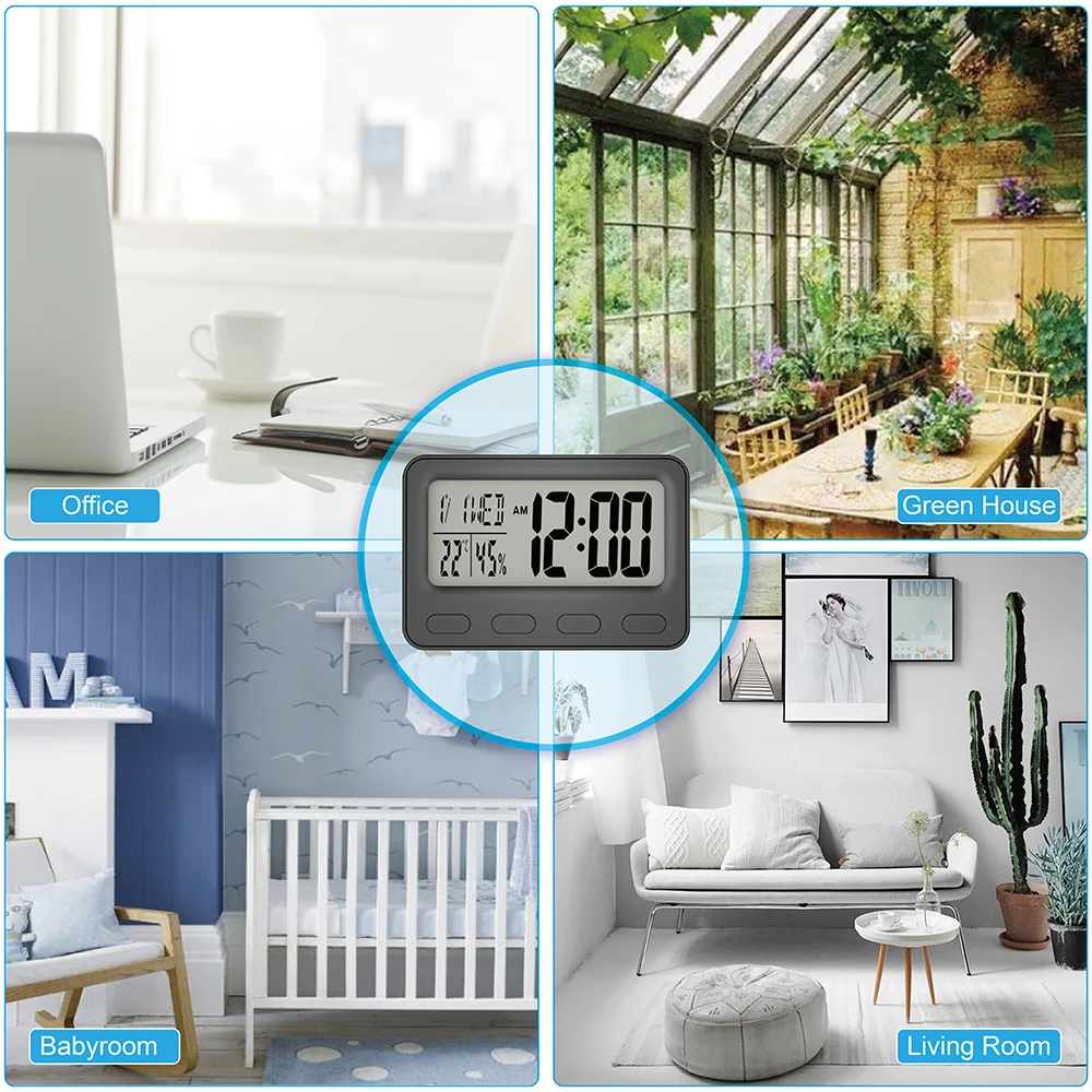 Electronic kids bedside wake up alarm clock digital LCD desk clock with indoor thermometer and hygrometer calendar and snooze lcd digital clock digital desk clock digital table clock