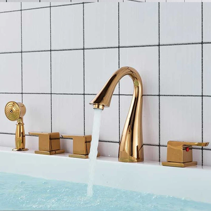 Золотой 5 шт кран для ванной латунный на бортике кран для ванной кран для горячей и холодной воды смеситель для кухни Смеситель для ванной кран - Цвет: Golden