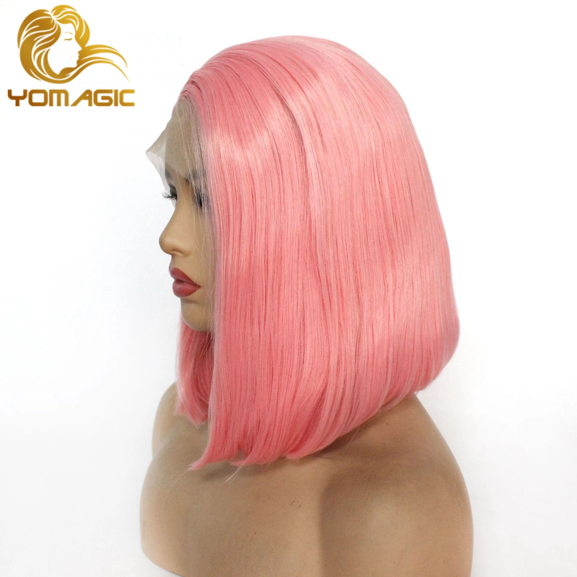Yomic Hair розового цвета синтетические волосы на кружевной передней части Короткие