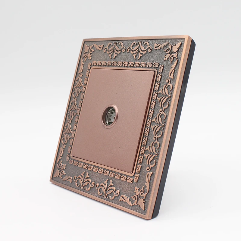 

Embossing Retro Zinc Alloy Panel Wall Socket 1 Gang Female TV Connector AC 110~250V