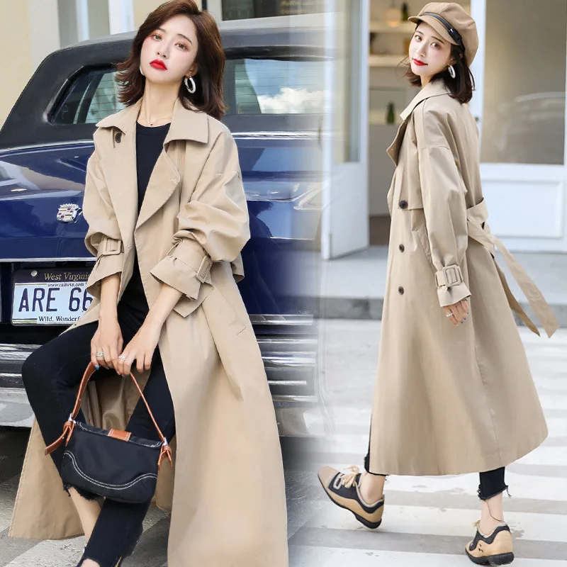 

Long Trench Coat Women's High-End Elegant 2020 Spring And Autumn New Style Khaki over-the-Knee Coat Mid-length WOMEN'S Overcoat