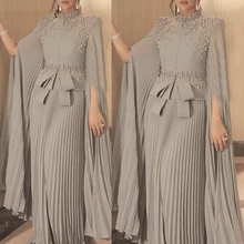 Dubai Caftan Silver Formal Evening Dress 2020 High Neck Arabic Beaded Elegant Chiffon Prom Dresses Prom Gown muslim caftan Dubai Caftan Silver Formal Evening Dress 2020 High Neck Arabic Beaded Elegant Chiffon Prom Dresses Prom Gown muslim caftan