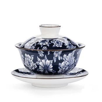 

Gaiwan Ceramic Tea Bowl Saucer Lid Set Blue and White Porcelain Tea Tureen Teaware Drinkware Master Cup Pu'er Kettle Container
