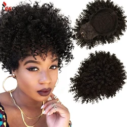 Fashion Curly Chignon Hair Extensions Synthetic Drawstring Afro Buns With Coily Bangs Clip On Hair Pieces Wavy Front Fringes