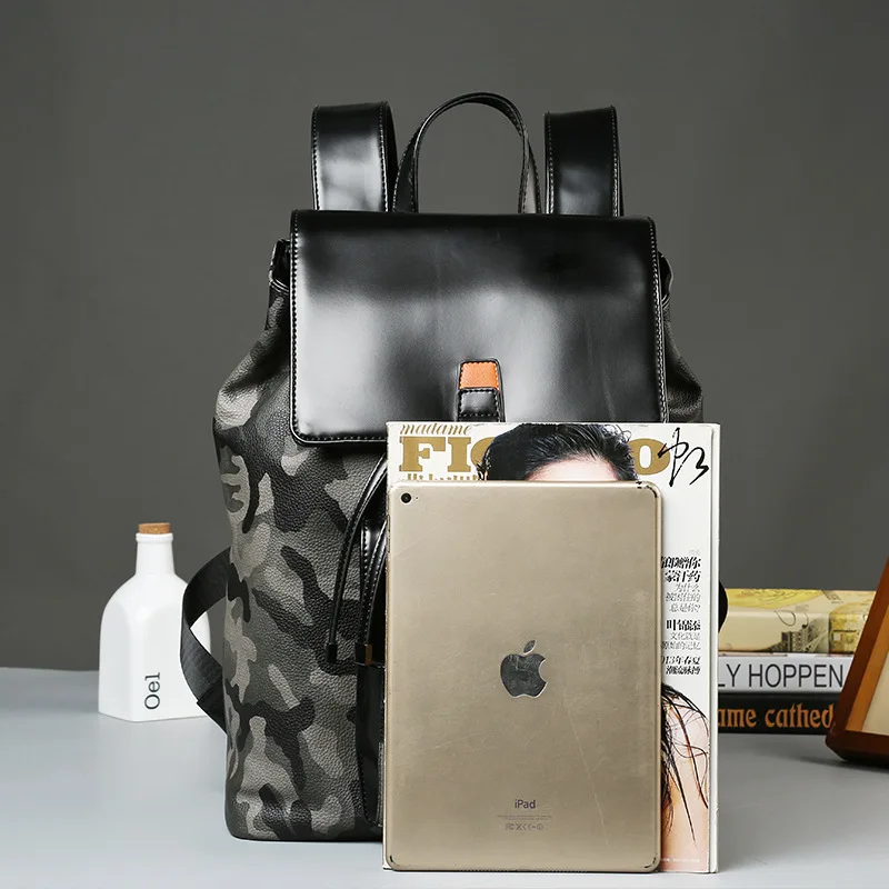 20-35L High quality camouflage backpack male leather trend Clamshell shoulder bag student bag package