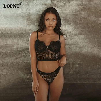 

LOPNT New Underwear Sexy Underwear Bra Set Transparent Lace Embroidery Flower Decoration Transparent Underwear Set For Women