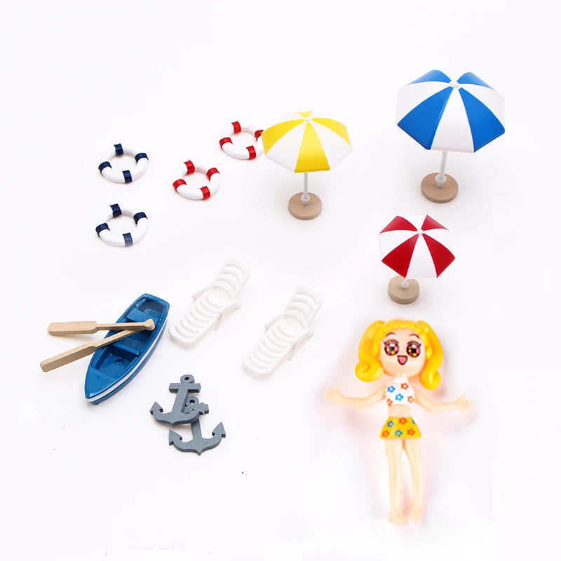 Ocean Beach Style Miniatures Artificial Sunshade Umbella Chair Anchor Micro Landscape For Garden Pastoral DIY Accessories Decor