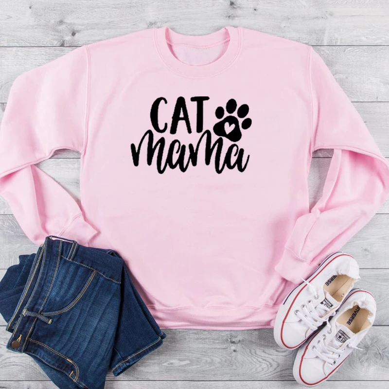 Кошка Толстовка Mama Для женщин обувь в форме лап животных; графический пуловер свитеры с длинным рукавом в стиле Харадзюку Толстовка Осенняя одежда Kawaii Топы дропшиппинг