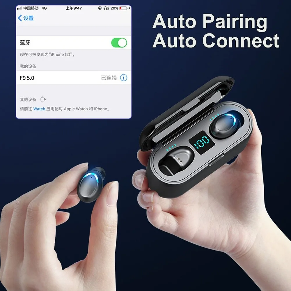 F9 7 TWS Wireless Earbuds Bluetooth 5 0 Earphone HIFI Mini In ear Sports Running Headset Support iOS Android Phones HD Call