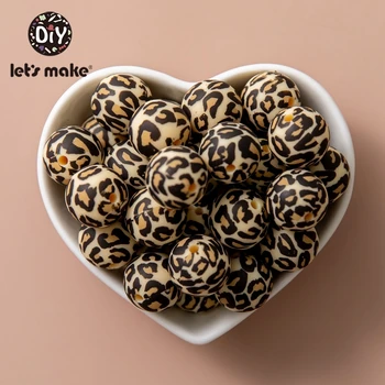 

Let's make 50PC 12/15mm Silicone Leopard Print Bead Food Grade Teether Round Printing DIY Crafts Baby Teether Safe Rattle Beads