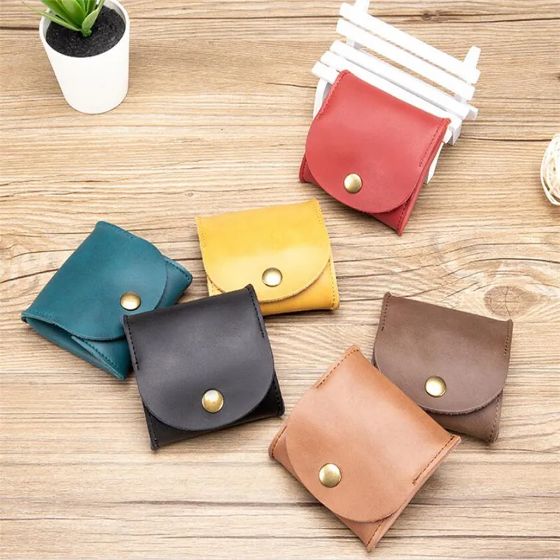 Coin purse earbuds storage bag 6 color leather for men women