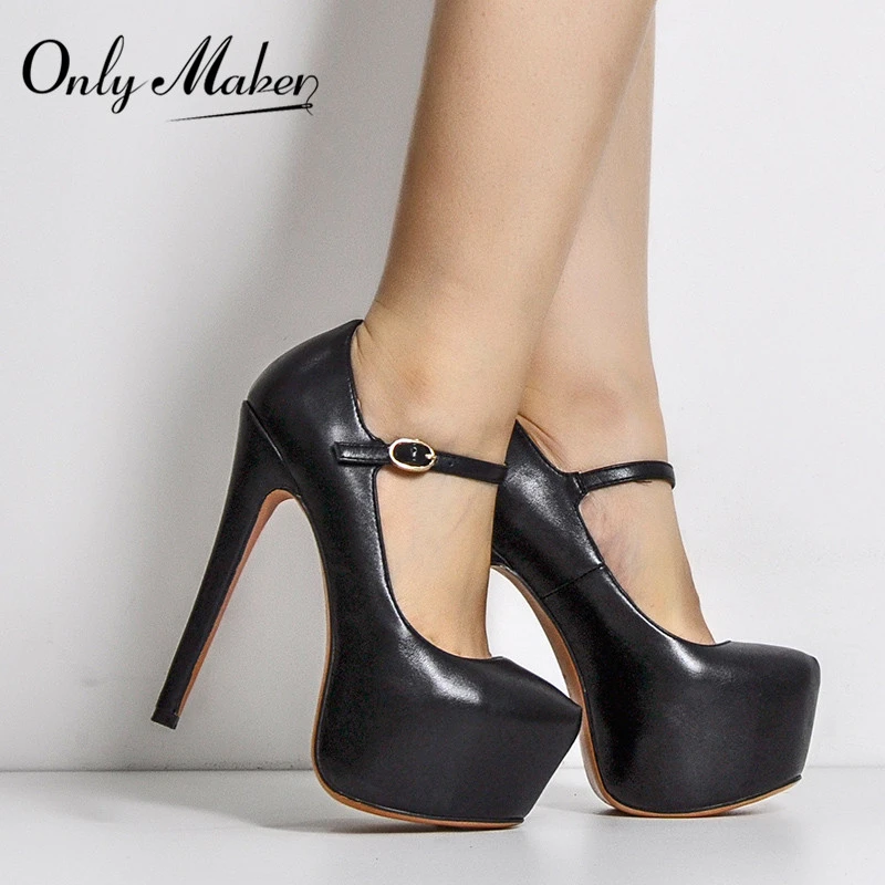 Onlymaker Women Mary Jane Platform Pumps Ankle Strap Stiletto 15~16cm High Heels Dress Buckle