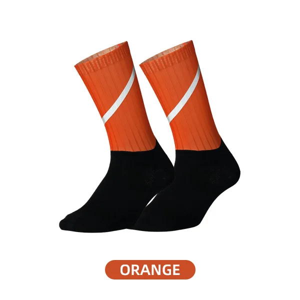 Orange Светоотражающие велосипедные носки, противоскользящие, для улицы, для мужчин и женщин, профессиональные, дышащие, для кемпинга, пешего туризма, бега, велосипеда, спортивные носки - Color: Orange
