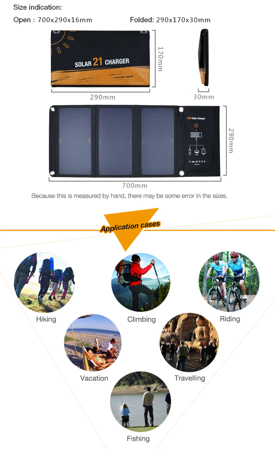 SUNYIMA 21W Portable Foldable Solar Charger Power Sun Power Panel Charge with 2 USB Port Charging Board