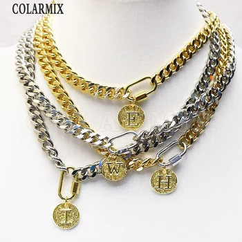 

5pcs 26 letters pendants necklace round charm pendants 8mm /6mm wide thick big chain necklaceleave message choose letters 9690