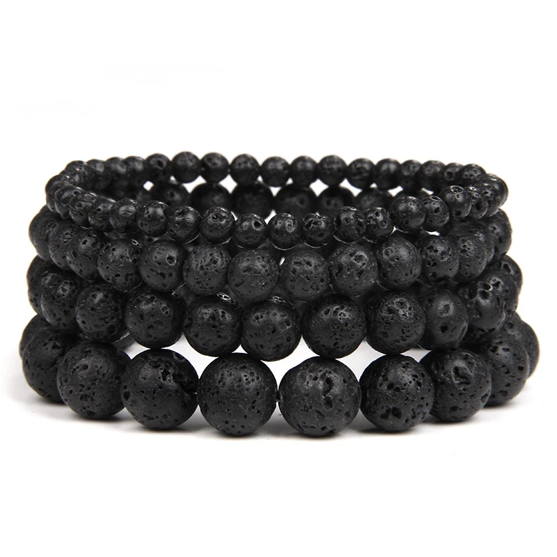 Pulseras de Lava de piedra volcánica Natural para hombre y mujer, brazaletes negros, difusor de aceite esencial, joyería de 4/6/8/10mm|Pulseras de hilo| - AliExpress