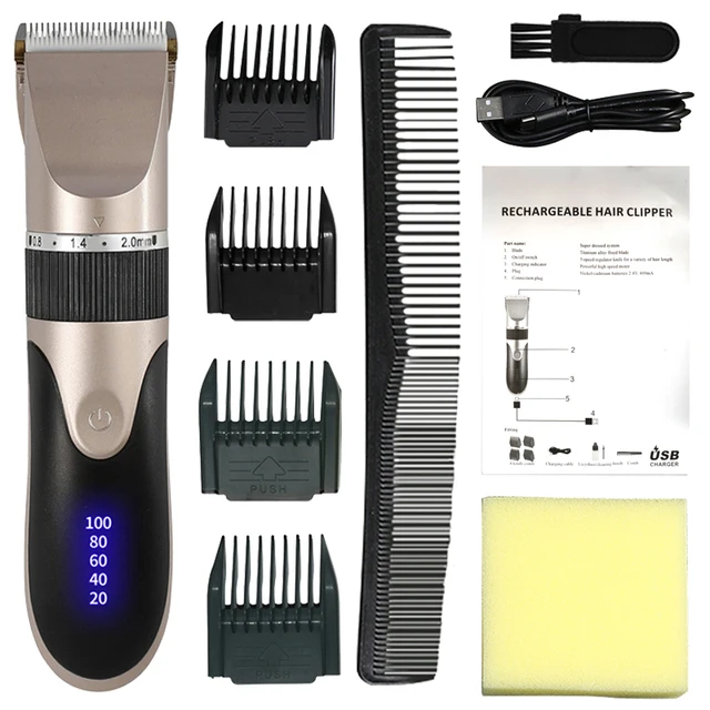 Professional Hair Clipper Men's Barber Beard Trimmer Rechargeable Ceramic Blade Hair Cutting Machine Adult Kid Haircut Low Noise golden NO Box