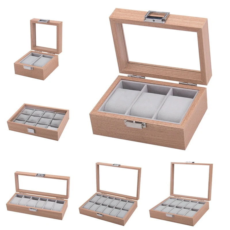 

1 / 2 / 3 / 6 / 10 / 12 Grid Watch Box Portable Wooden Display Container Storage Holder Case Clock Watches Jewelry Boxes