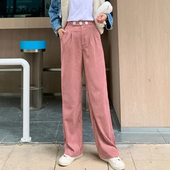 

Yocalor 2020 Casual Loose High Waist Corduroy Pants Women Winter Wide-legged Trousers Female Wide-legged Pants Pantalon Femme