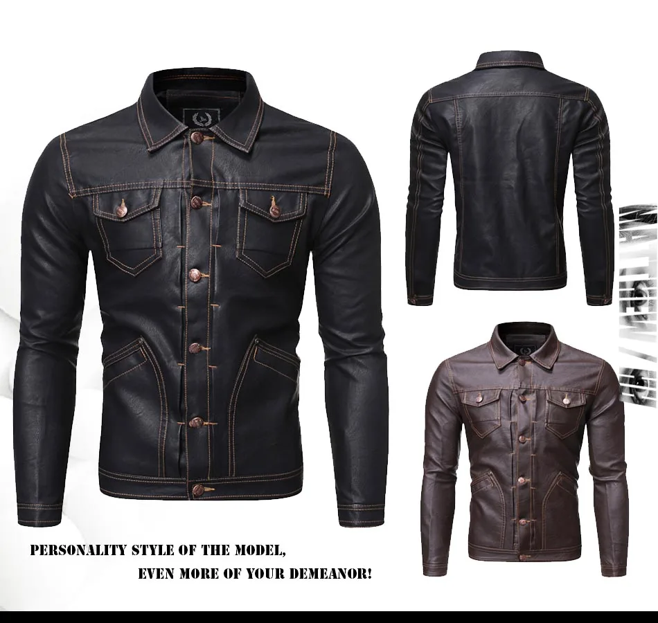 

Men's jacket men's stand collar button up long sleeve motorcycle wear men's casual handsome fashion jacket A042
