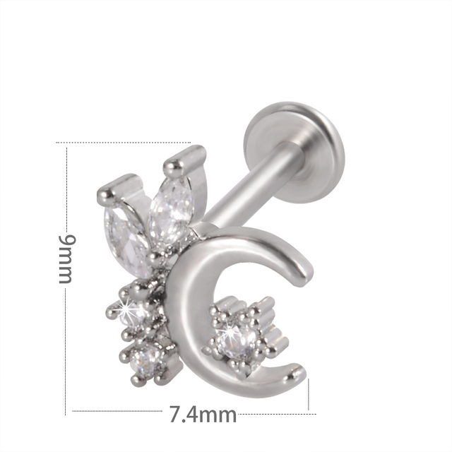 Leaf  Heart Lip Labret Stud Piercing Flat CZ Gem Flower Ear Tragus Cartilage Helix Stud Conch Lobe Earring Body Jewelry