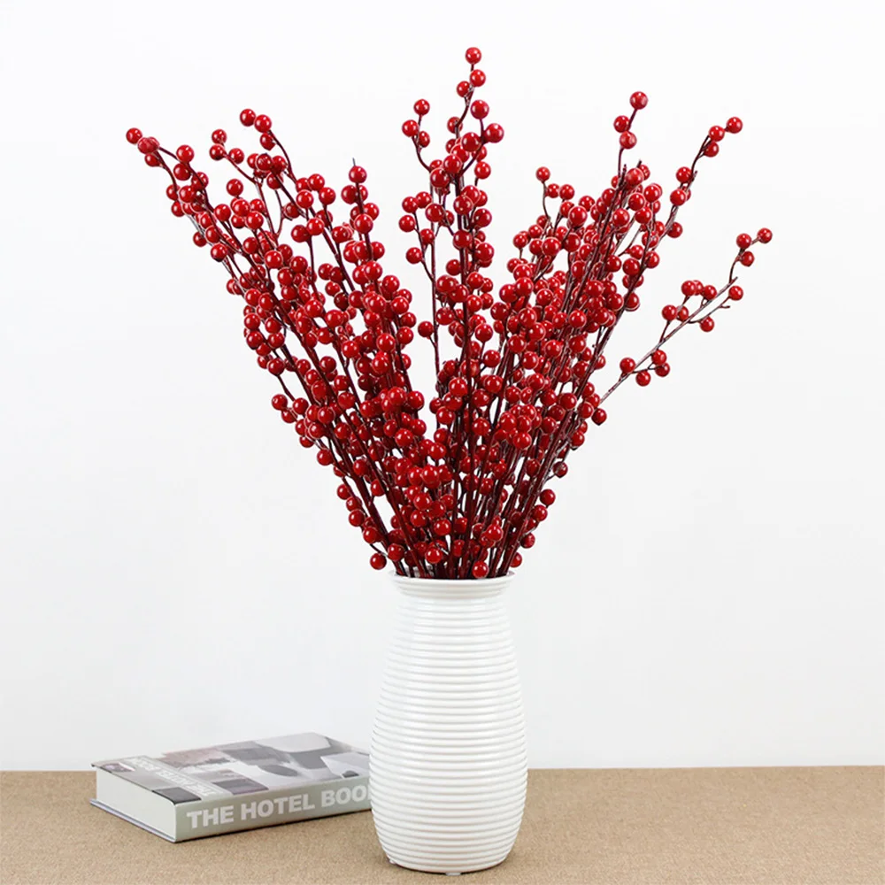 DIY Artificial Berries Branch Plastic Fake Flowers Leaf Decorative Berry Red Plant For New Year Christmas Decoration | Дом и сад