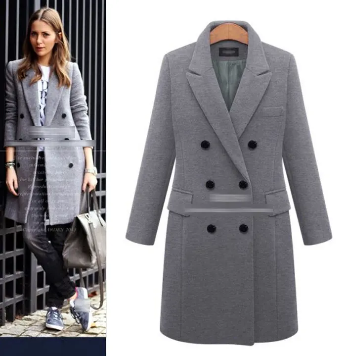 Пальто для женщин размера плюс 5XL, зимнее теплое двубортное ветрозащитное пальто, приталенное длинное шерстяное пальто