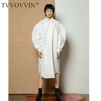 

loose Women White Three-dimensional Split Big Size Shirt Dress Lapel Long Sleeve Loose Fit Fashion Spring Autumn 2020 BJNW