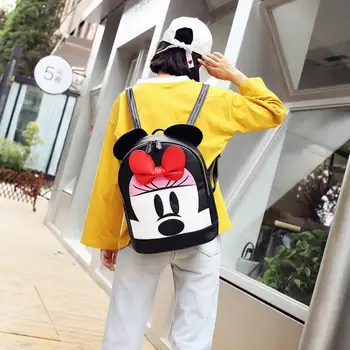 

2018 Fashion mickey woman backpack pu leather black backpack mini travel backpack animal printed rucksack