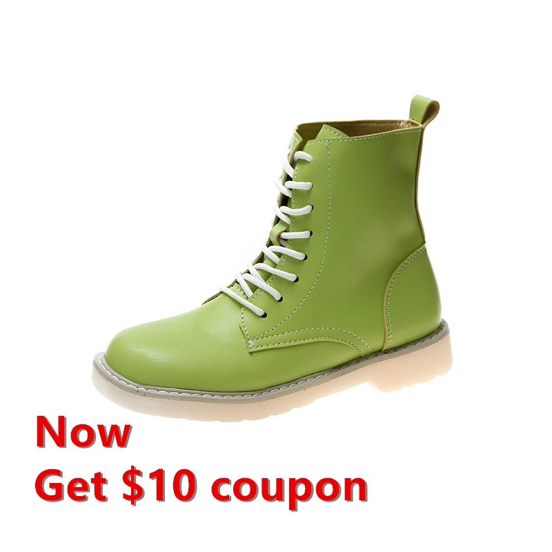 Женские ботинки; Цвет зеленый, желтый; коллекция года; Модные женские кожаные ботинки martin; женские ботинки Martens; женские ботинки