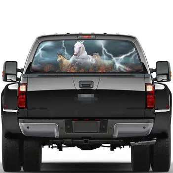

3D Car Rear Windshield Sticker Universal Waterproof One Way Vision Material Stickers White Horse Lightning Modified Car Sticker