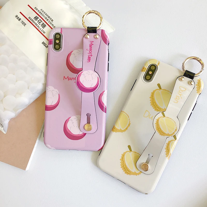

Wrist Strap phone case for iphone X XR XS Max Fruit Durian mangosteen soft silicone case for iphone 7 8 6 6s Plus case