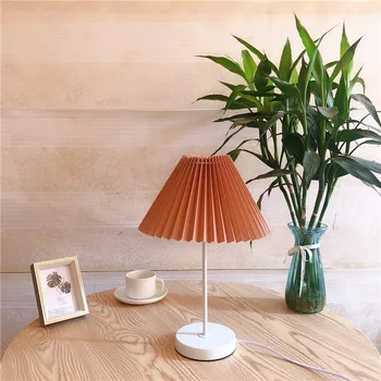 

Korean ins retro bedroom pleated metal table lamp European iron hotel home stay led bedside lamp