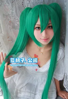 

Vocaloid Miku Cosplay Wigs High-temperature Fiber Synthetic Hair Green Long Hair With 120cm 47inches Ponytails free hair net