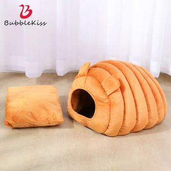 

Bubble Kiss Cat Bed Semi-Enclosed Cat House Small Kennel Portable Pet Supplies Coral Fleece Soft Pet Mat Cover Dog Accessories
