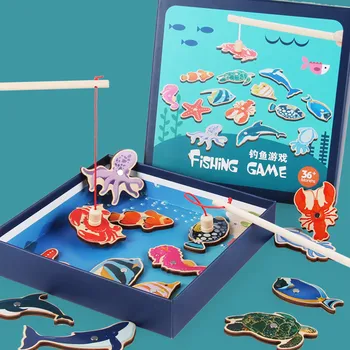 

14Pcs Wooden Fish Magnetic Fishing Toy Set Fish Game Educational Toy Kids Gift Baby toys Детские игрушки Juguetes para niños