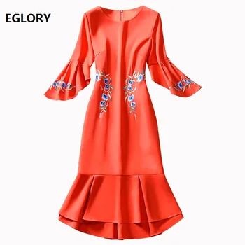 

3xl 2xl Dress Vestidos 2020 Spring Summer Party Event Women Lurex Embroidery Flare Sleeve Sexy Party Mermaid Dress Green Orange