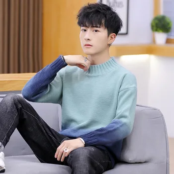 

Men Sweater Long Sleeves Pink Yellow Green Red Blue Gradation Winter New Fashion Pullovers O-Neck Casual Mens Sweaters