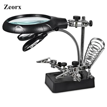 

Multifunctional LED Light Magnifier Glass Desk Lamp Helping Hand Repair Clamp Clip Stand Desktop Magnifying Tool Led Desk Light