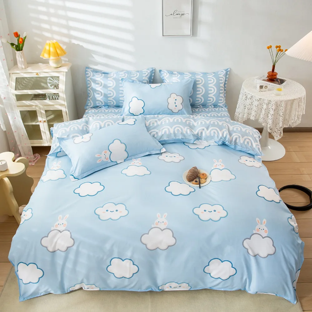 Warm Stylish Blue Sky And White Clouds Bedding Set Duvet Cover Bed Flat