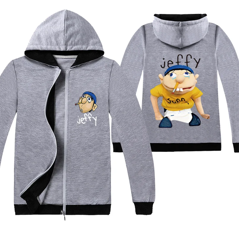 Модные толстовки Jeffy; толстовки с капюшоном для маленьких мальчиков и девочек; свитер с капюшоном на молнии с длинными рукавами и надписью; топы; одежда
