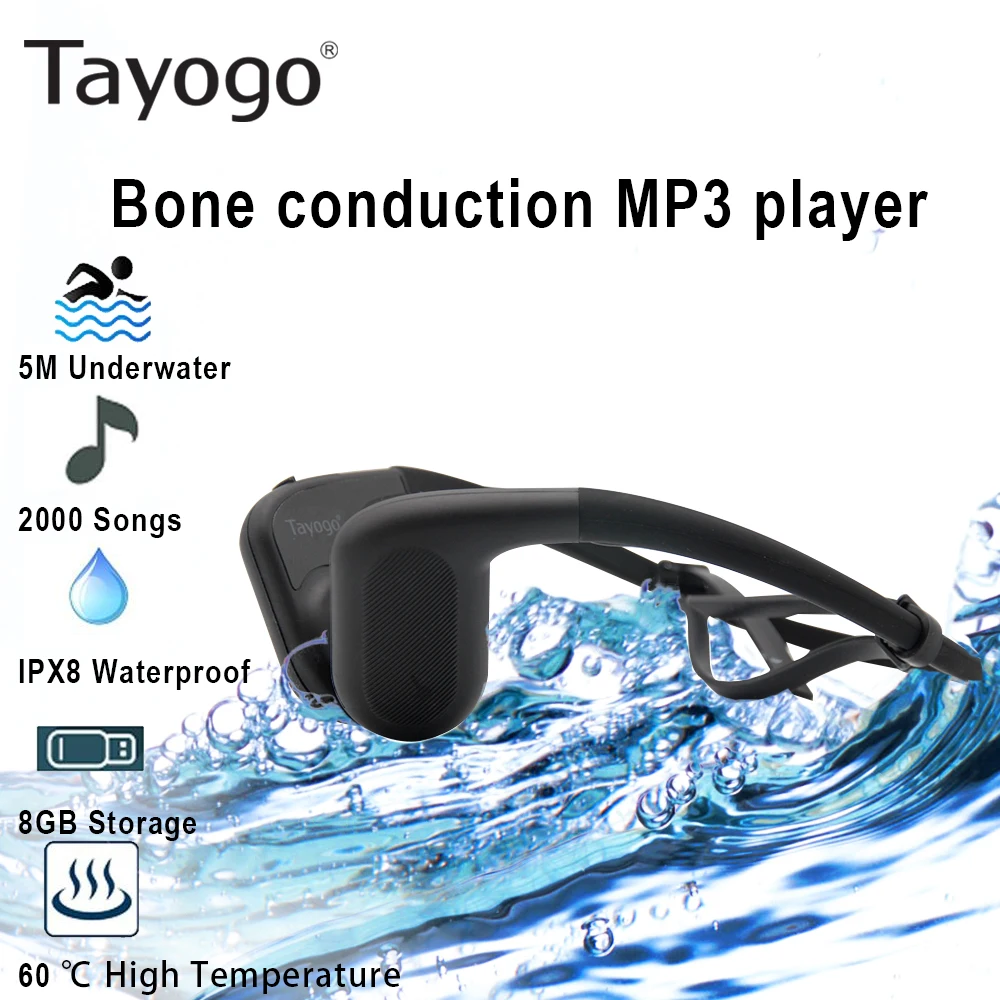 

Tayogo W01 IPX8 Bone Conduction Headphone 100% Waterproof Music Player with FM Radio Swimming Diving Headset Handfree Headphone